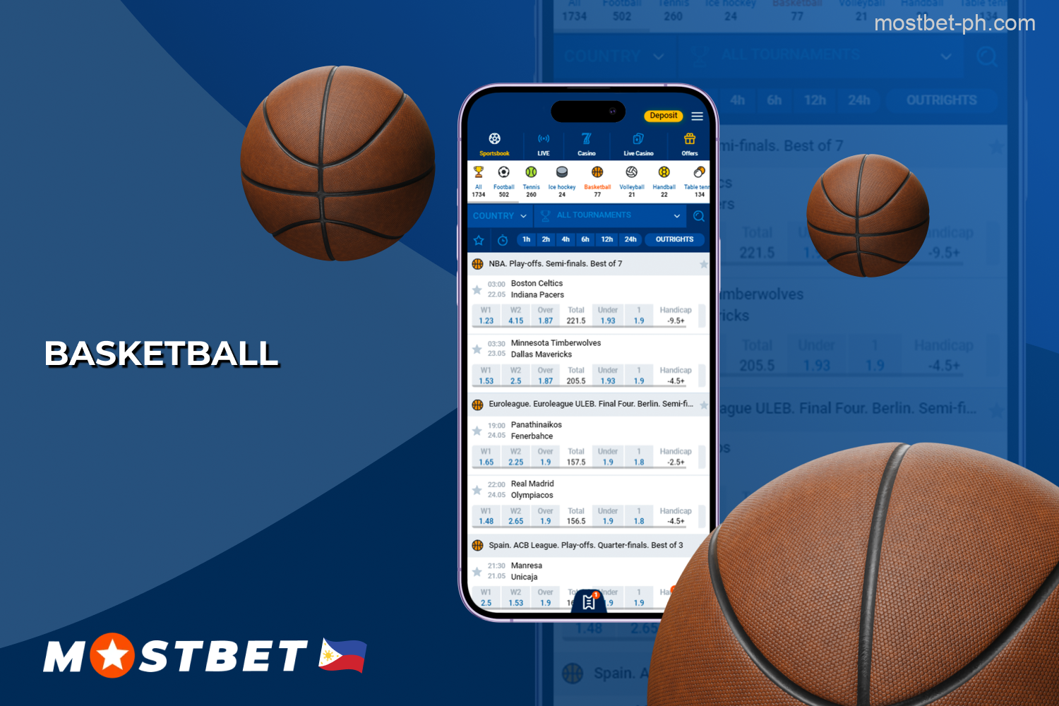 Bookmaker Mostbet Philippines offers betting on over 50 basketball matches with local and international coverage