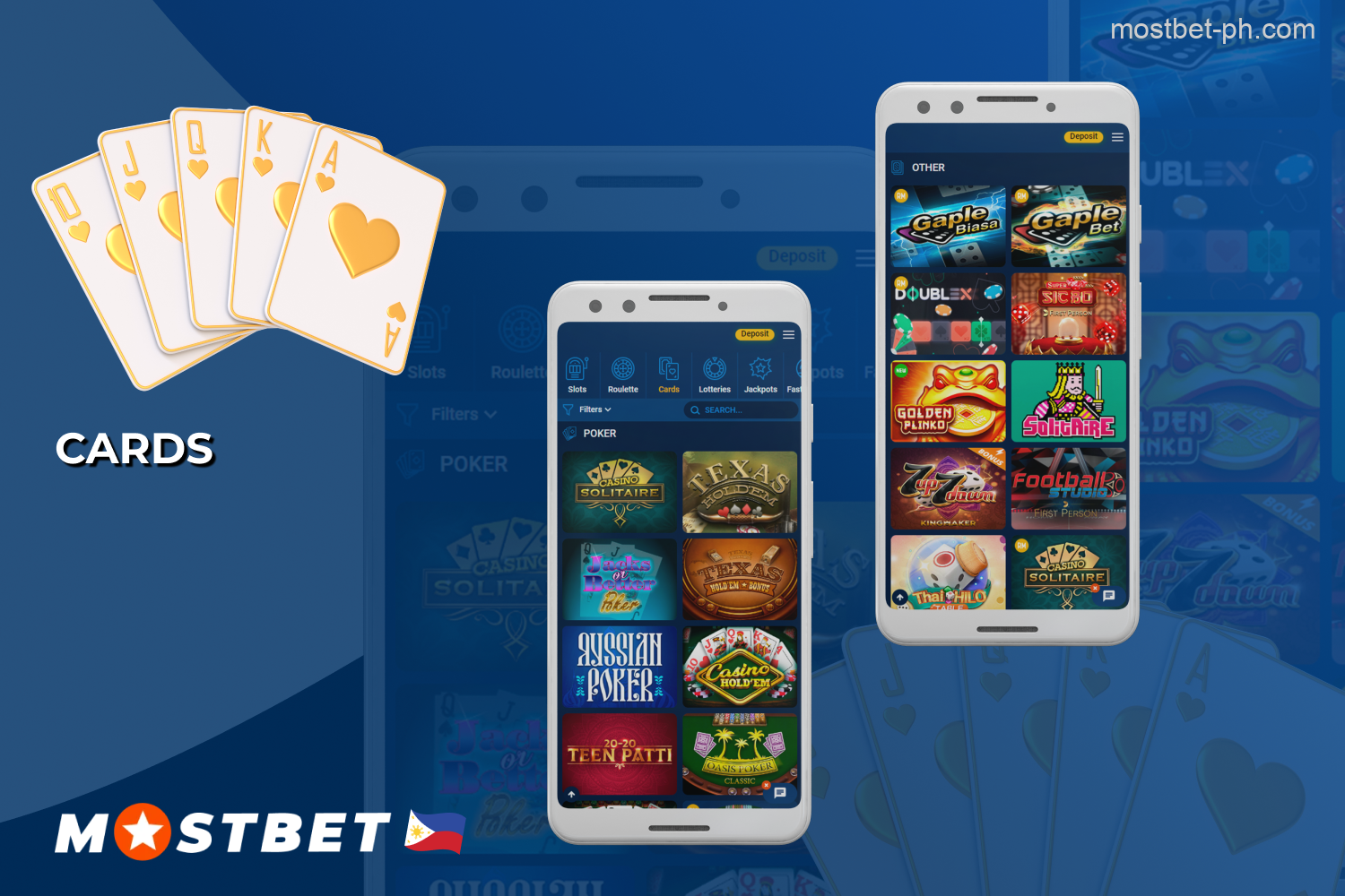 The Cards section at Mostbet Philippines includes poker, blackjack, baccarat and other card games