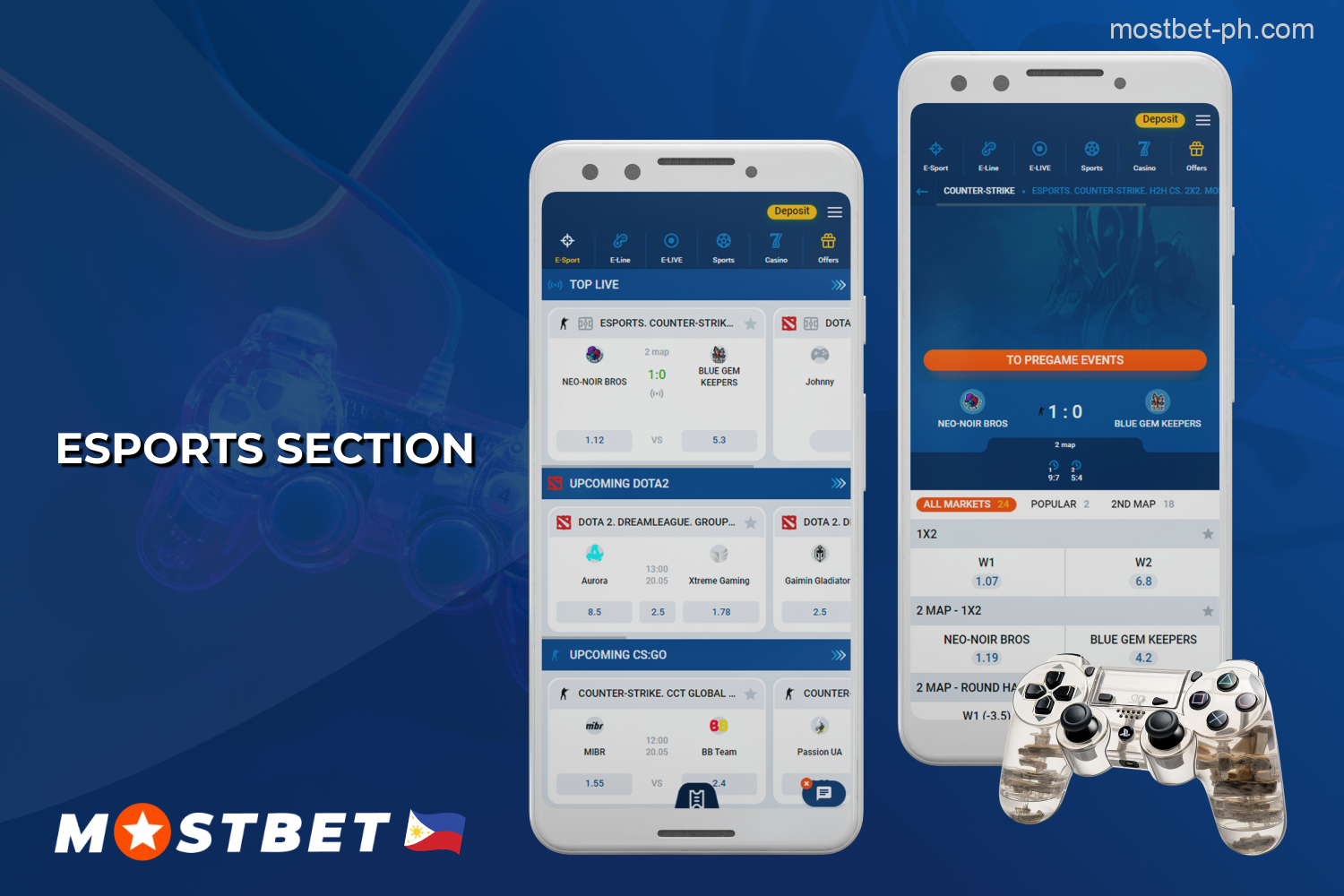 Players from the Philippines can bet on eSports events at Mostbet Casino