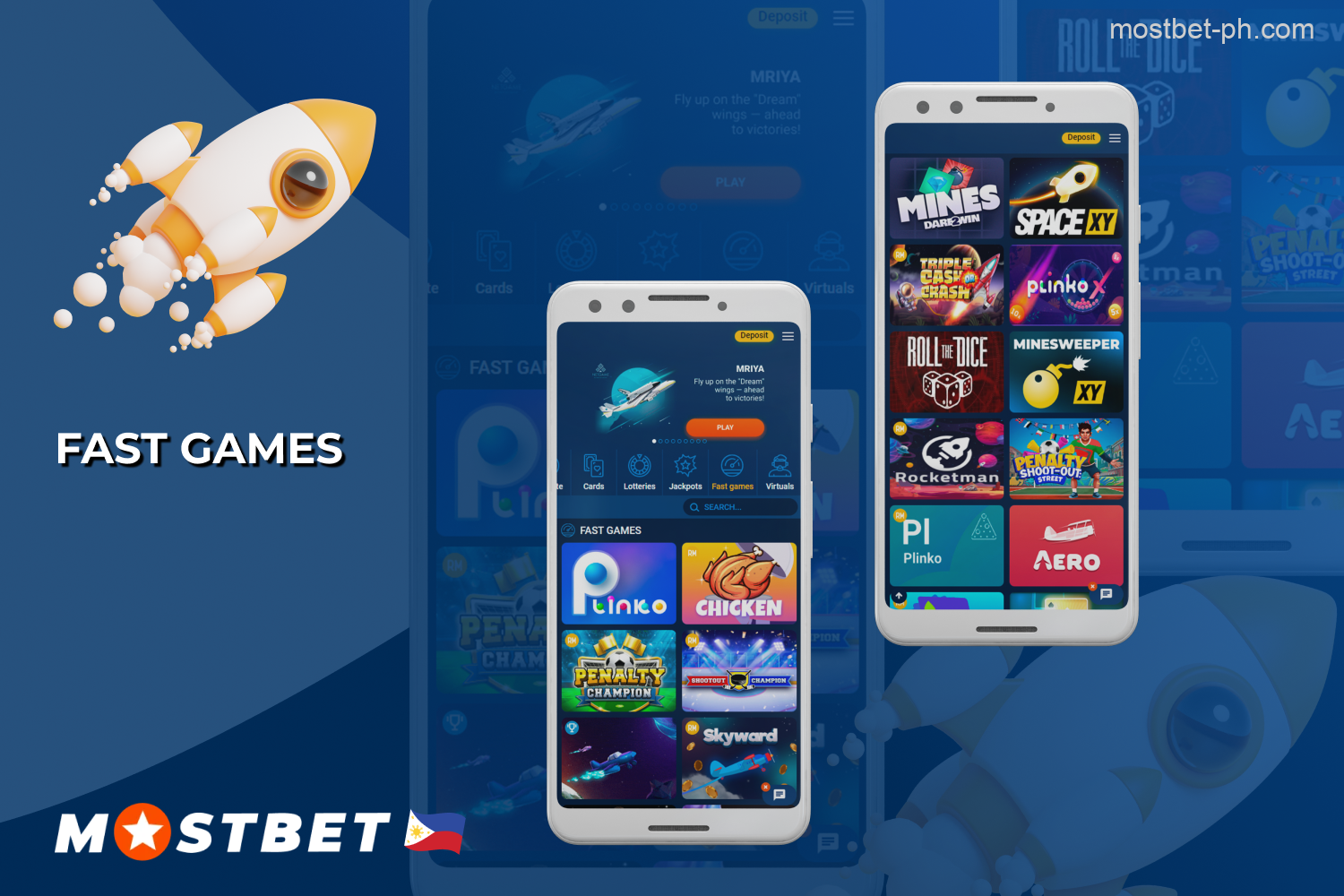 Players from the Philippines can access fast, instant win games at Mostbet