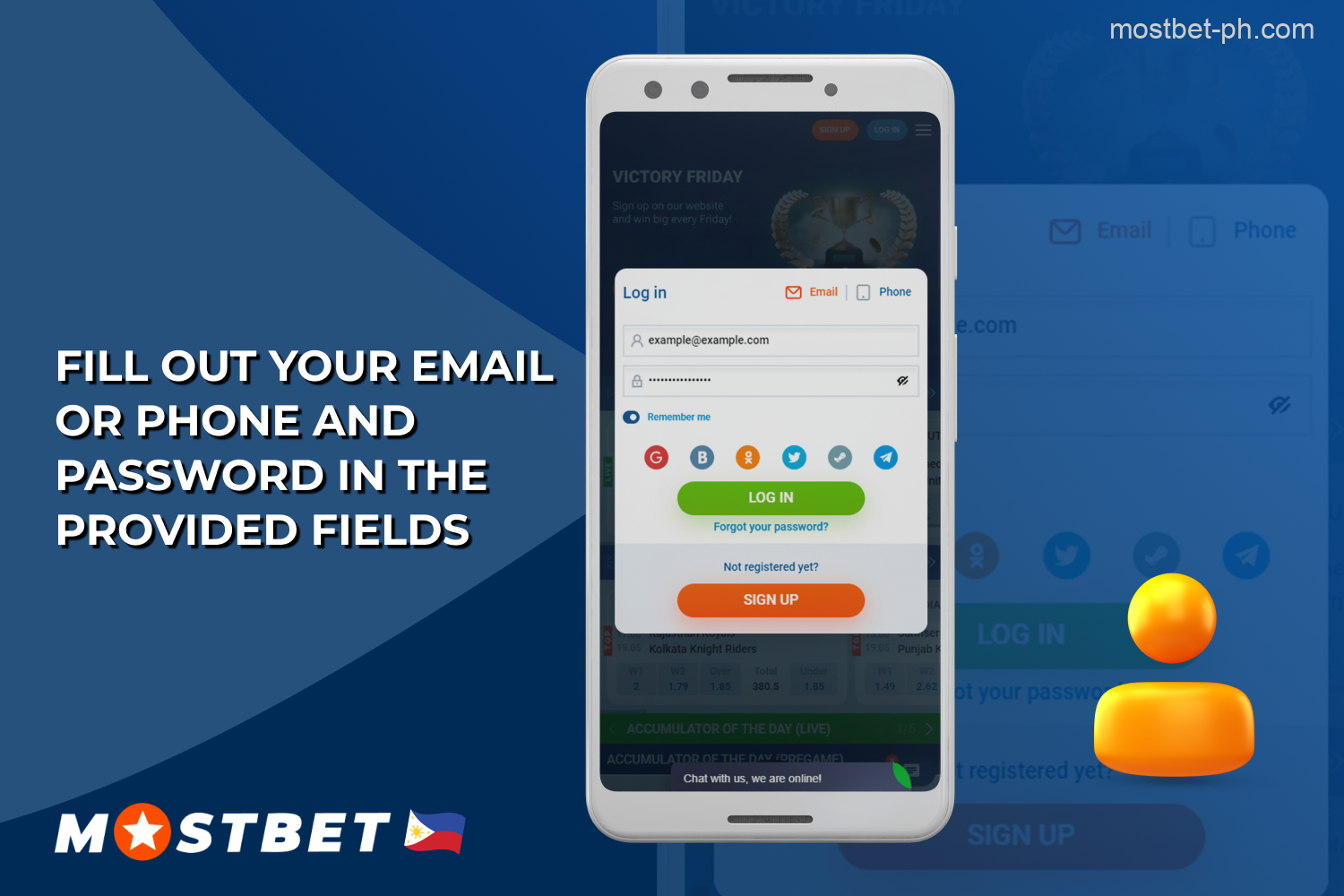 Depending on the method used for registration, players from the Philippines must enter their e-mail or phone number and password in the fields provided.