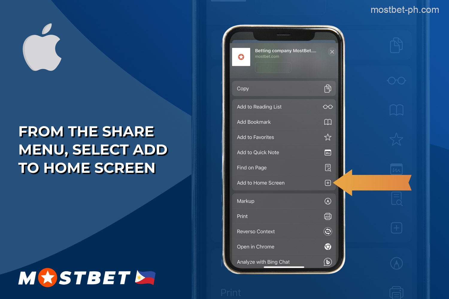 Players from the Philippines should add the Mostbet app to the home screen of their iOS device