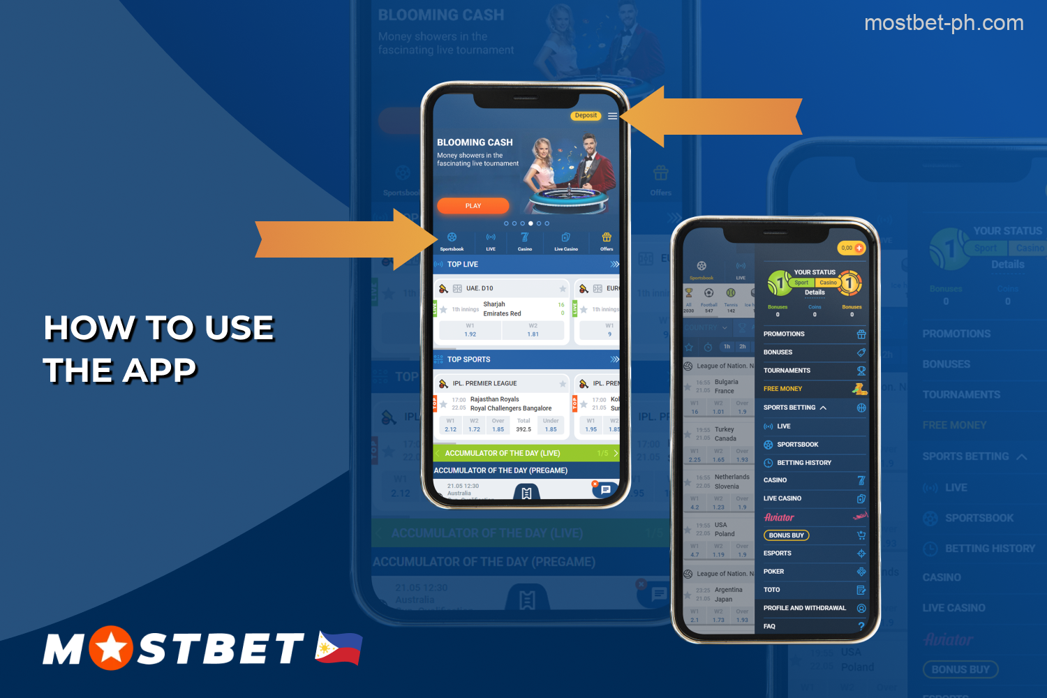 The Mostbet mobile app is easy to navigate, it contains key tabs in the menu and offers quick access to games and sports bets