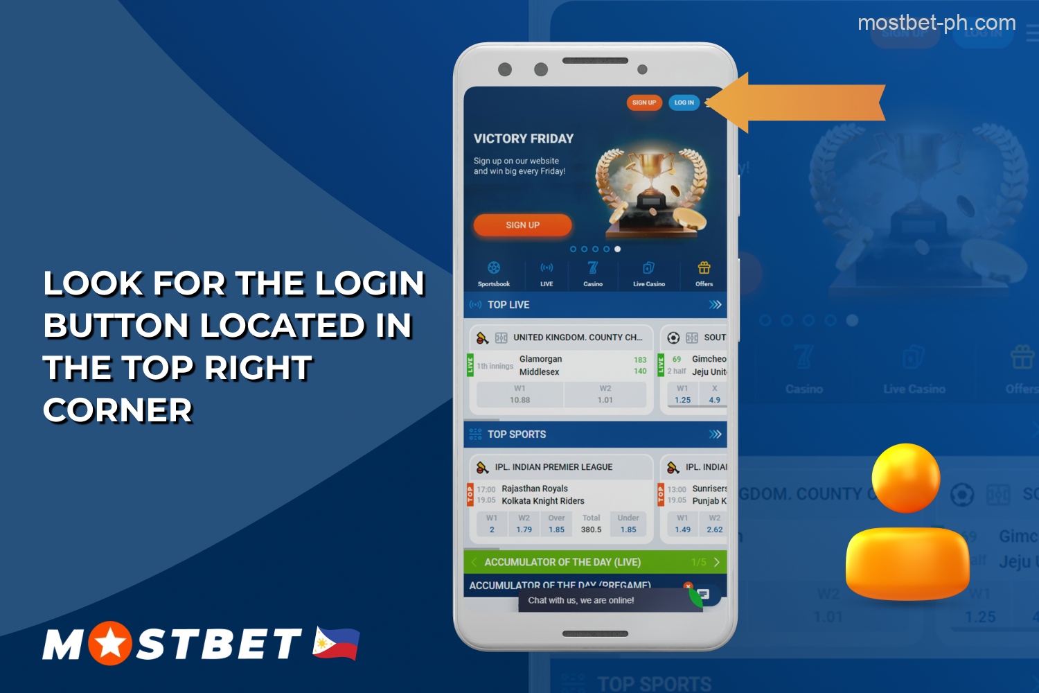 To log in to Mostbet, players from the Philippines must click the login button