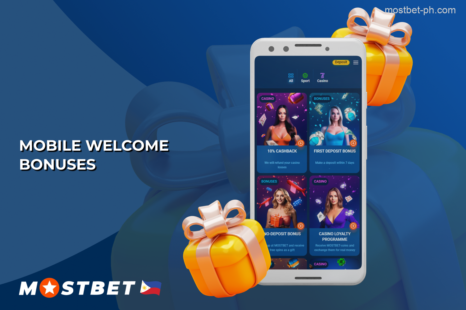 Players from the Philippines receive a welcome bonus when opening a new account via the Mostbet mobile app