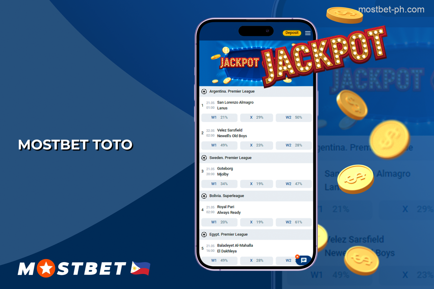 Mostbet Philippines offers TOTO bets where correct prediction will result in winning the jackpot