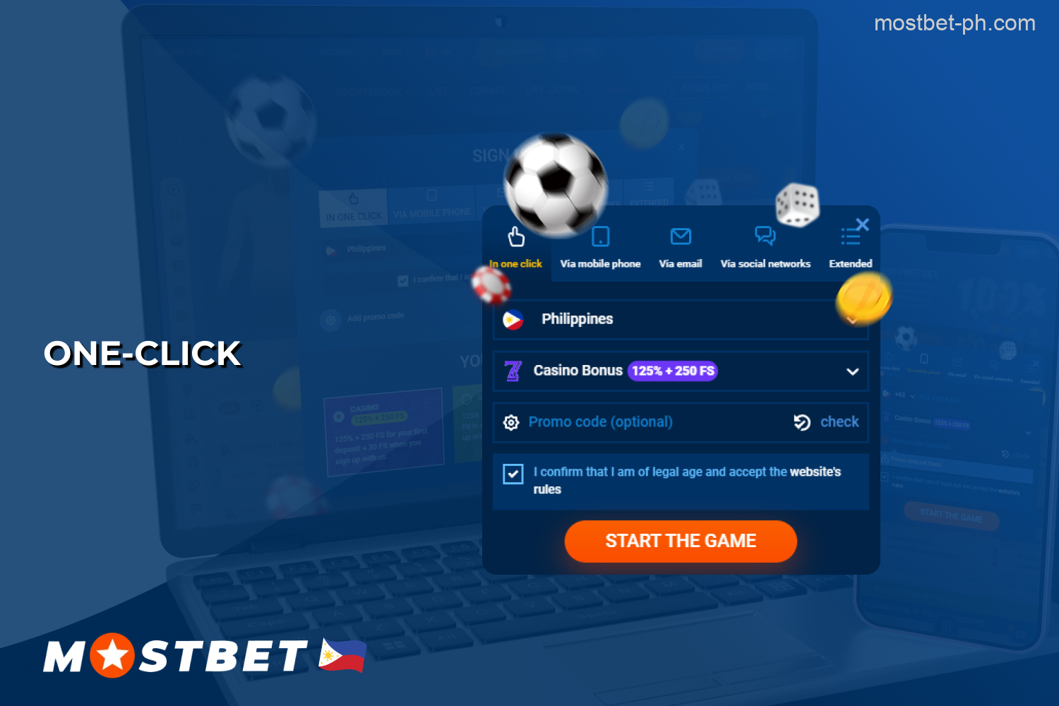 Players from the Philippines can create an account at Mostbet Casino with one-click registration