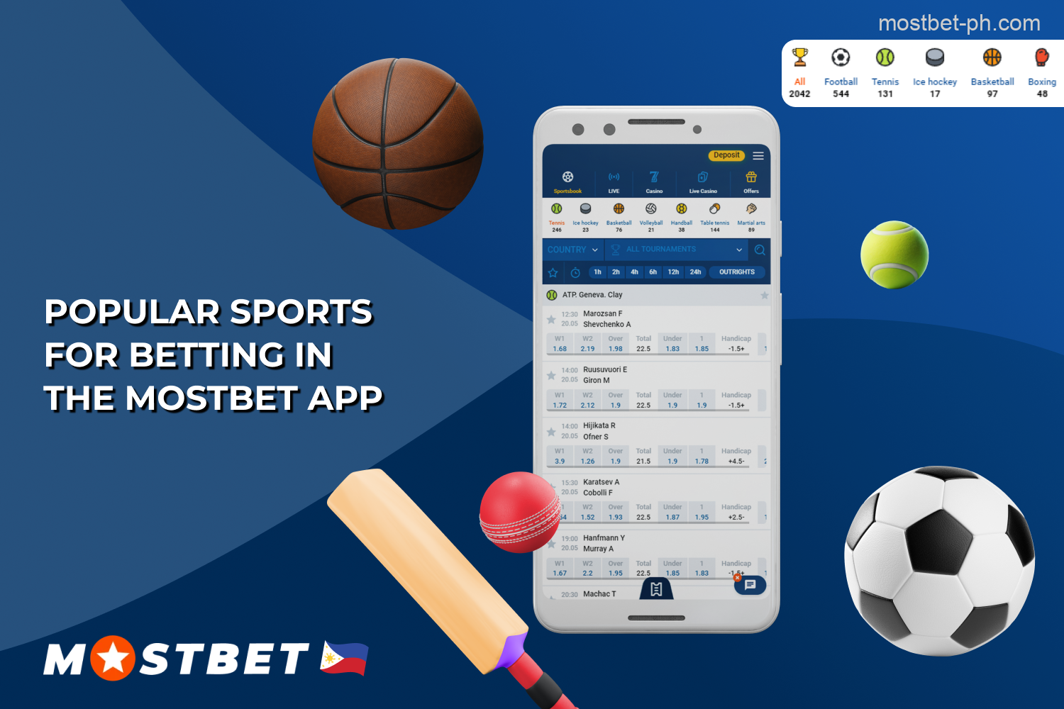 In Mostbet app iOS and Android, players from the Philippines have over 30 sports to bet on