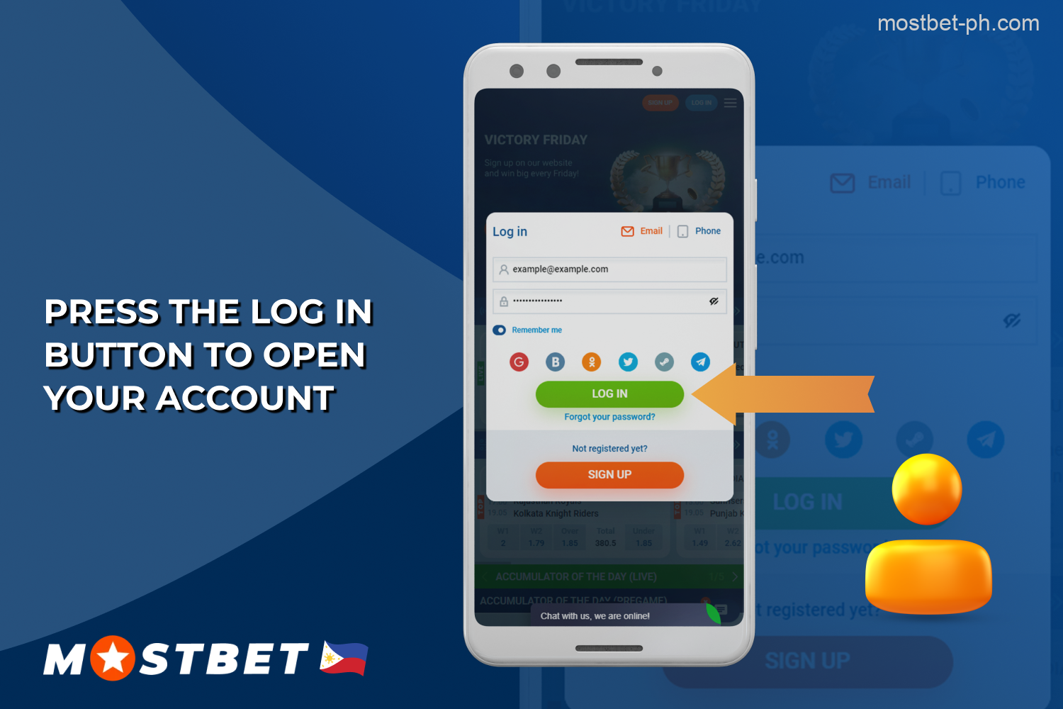 Players from the Philippines must click the "Login" button to open their Mostbet account