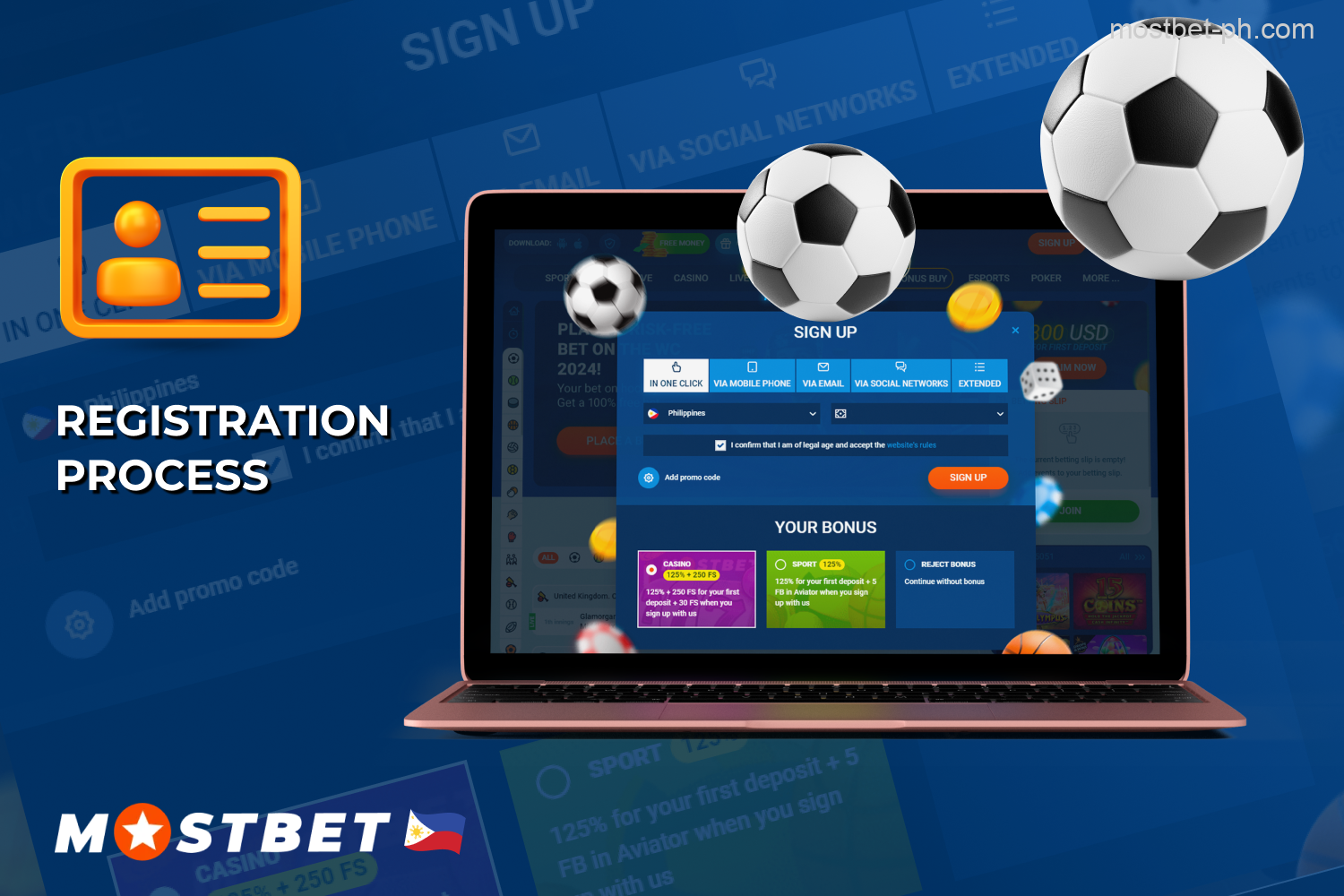 Users from the Philippines can create an account at Mostbet using one of the available registration methods