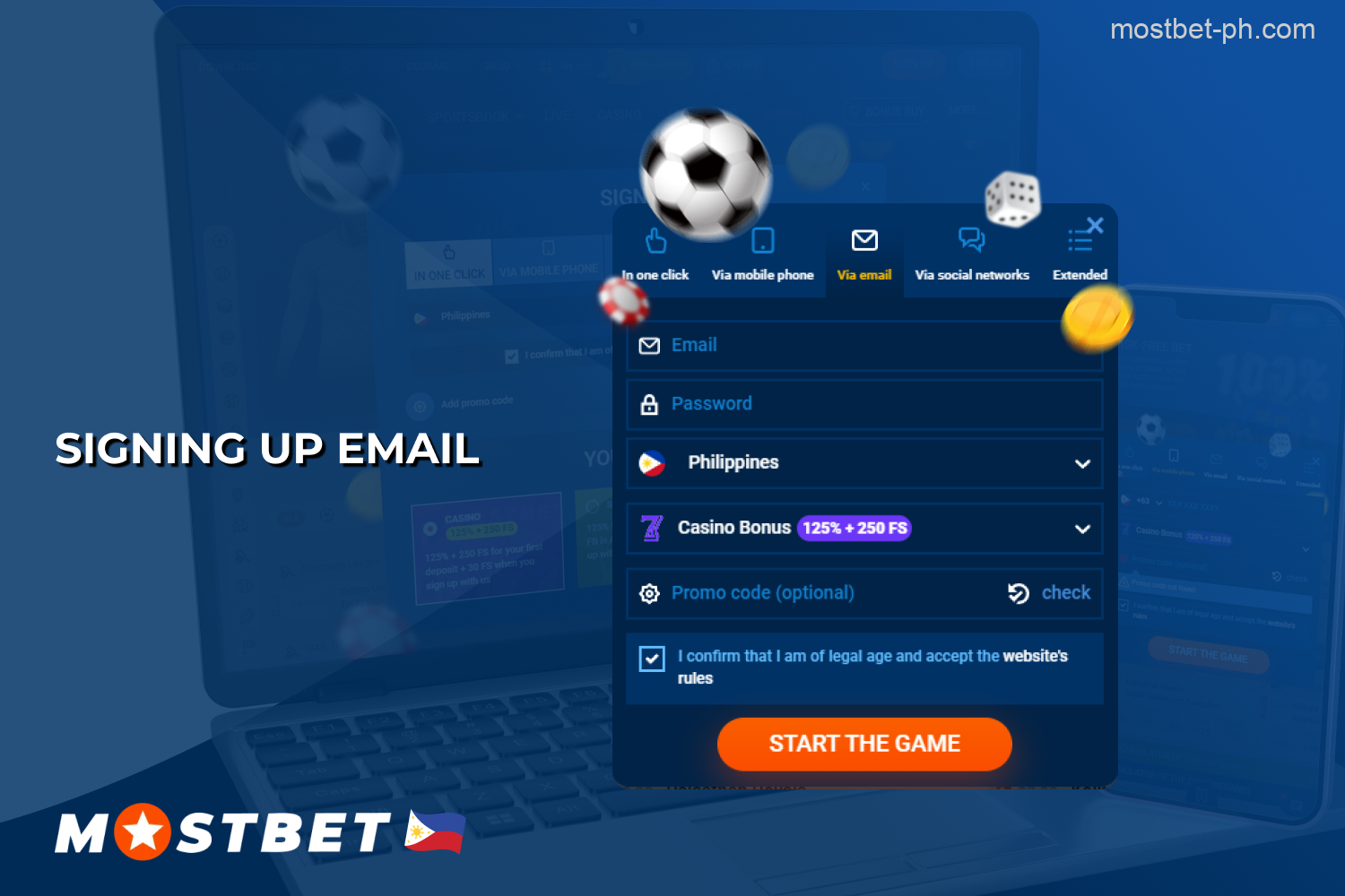 Players from the Philippines can create an account at Mostbet Casino via email registration