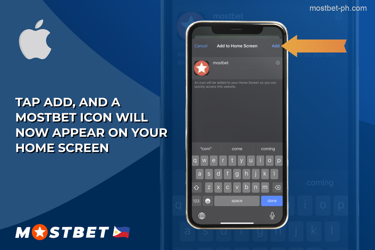 Players from the Philippines must tap the add button for the Mostbet app icon to appear on the home screen