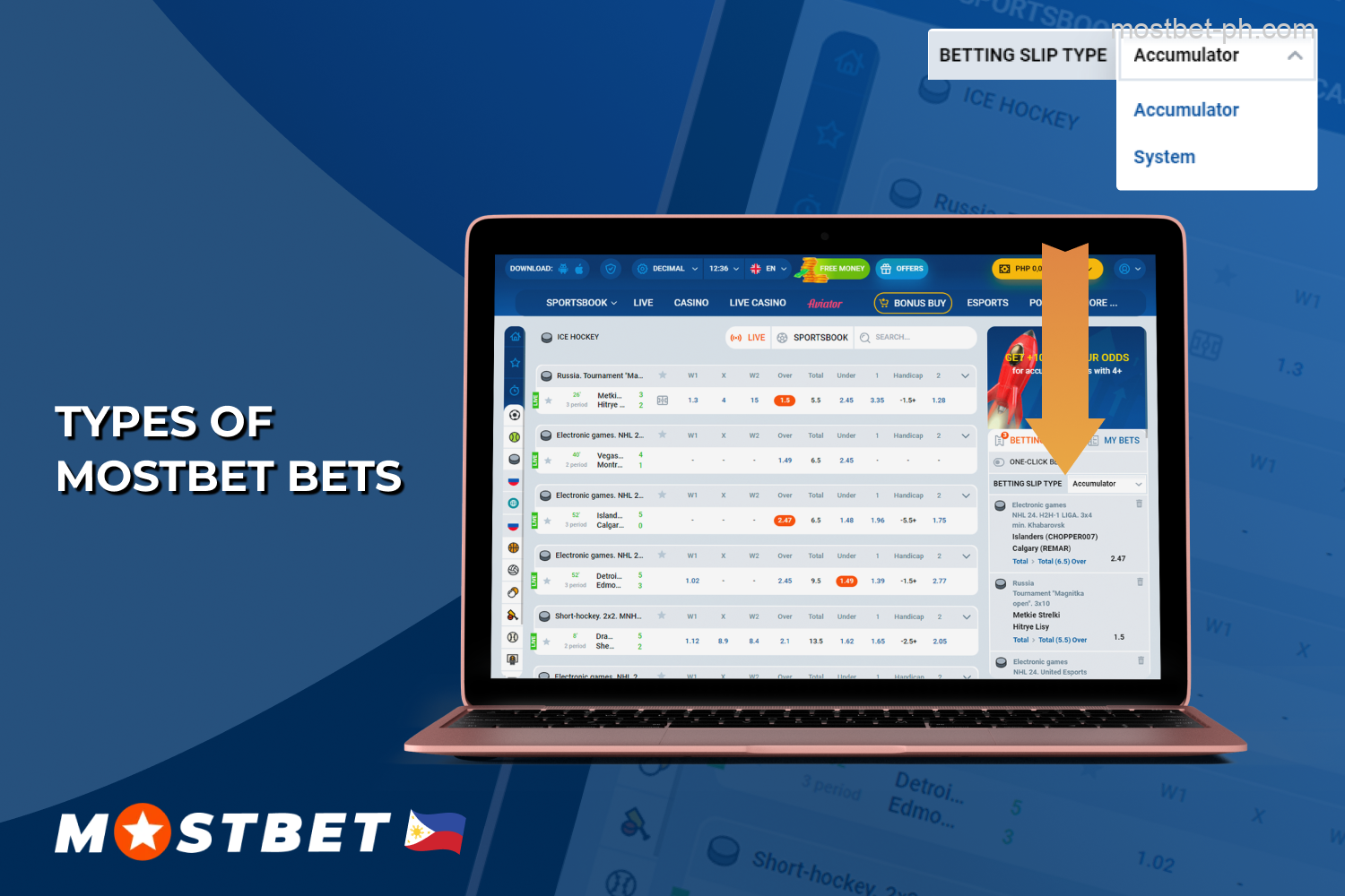 Mostbet Philippines provides several betting options - single, accumulator and system